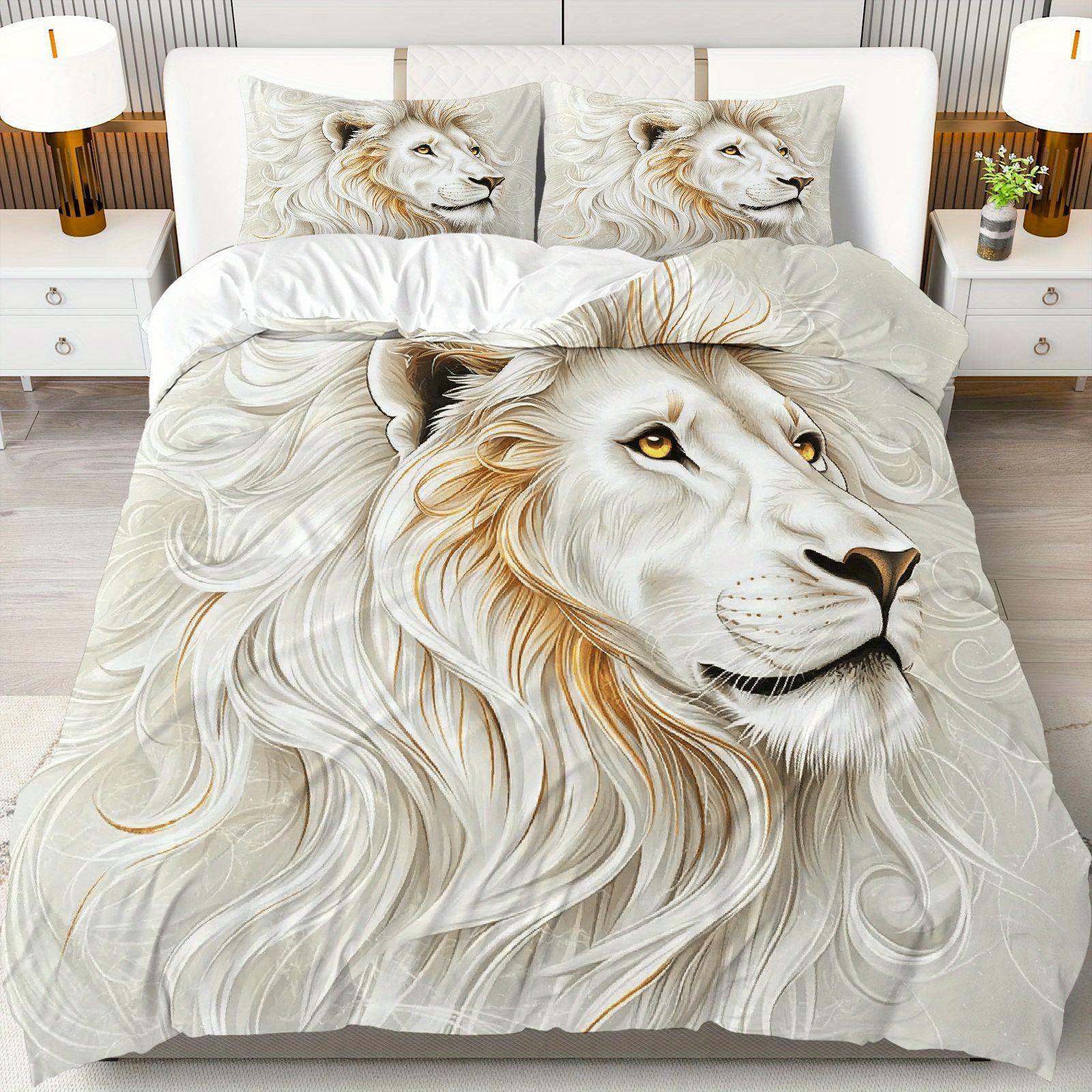 3pcs White Lion Bedding Set 3D - 3D Printing Nerd บทวิจารณ์และราคา