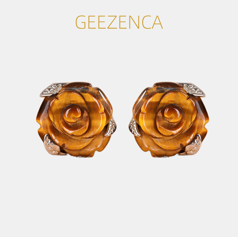 GEEZENCA Tiger's Eye Stone 925 - 3D Printing Earrings บทวิจารณ์และราคา