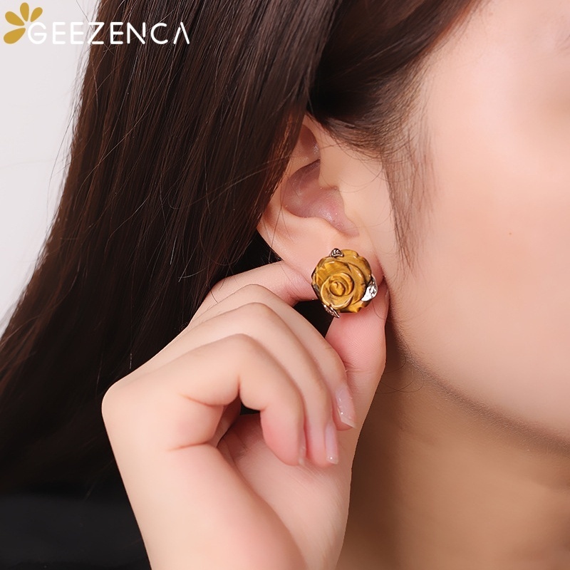 GEEZENCA Tiger's Eye Stone 925 - 3D Printing Earrings บทวิจารณ์และราคา