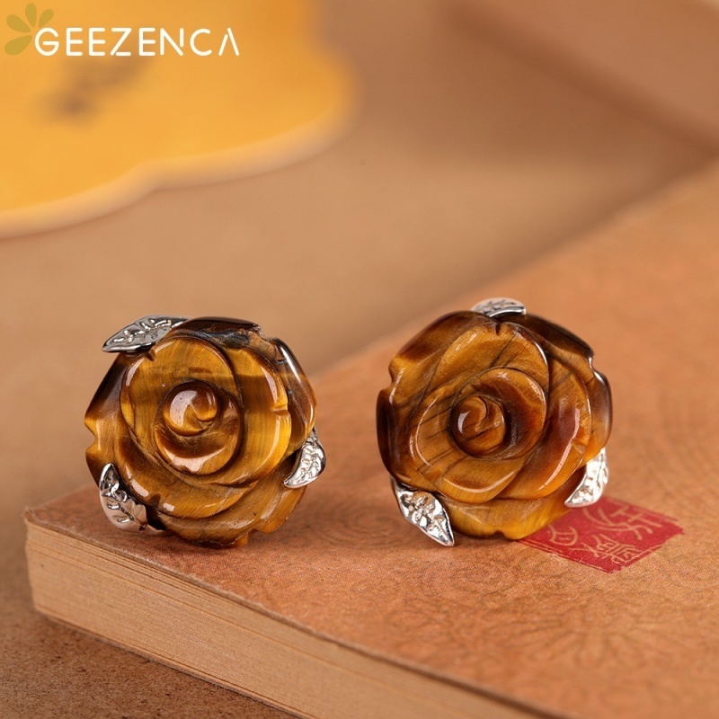 GEEZENCA Tiger's Eye Stone 925 - 3D Printing Earrings บทวิจารณ์และราคา