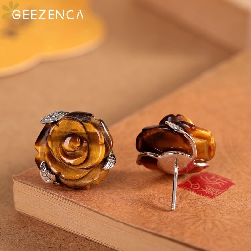 GEEZENCA Tiger's Eye Stone 925 - 3D Printing Earrings บทวิจารณ์และราคา